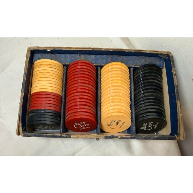 American Vintage Blue Chips Renfield Bakelite Gambling Gaming Poker Chip Playing Card Set For Sale - Image 3 of 9
