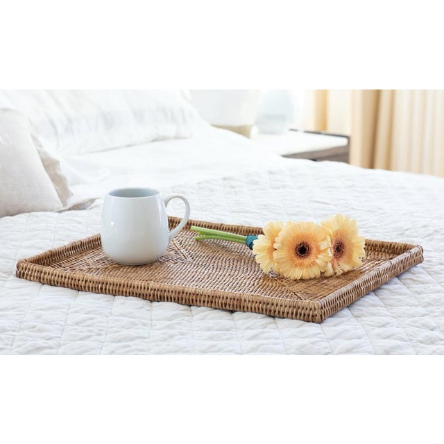 Wood Artifacts Rattan Rectangular Flat Tray in Honey Brown - 19" For Sale - Image 7 of 9