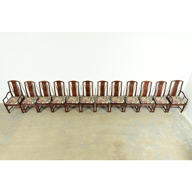 1970s Henredon Hollywood Regency Chinoiserie Sculpted Mahogany Dining Chairs, Set of Twelve For Sale - Image 5 of 18