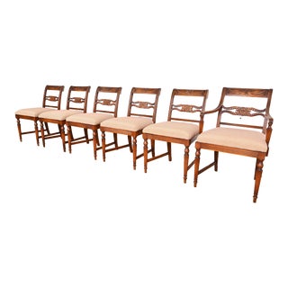 Flint & Horner French Regency Louis XVI Carved Cherry Wood Dining Chairs, Set of Six For Sale