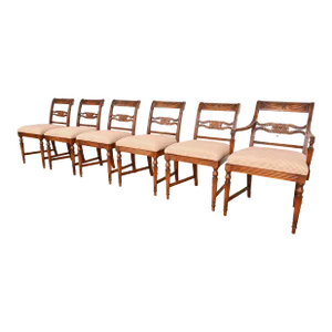 Flint & Horner French Regency Louis XVI Carved Cherry Wood Dining Chairs, Set of Six