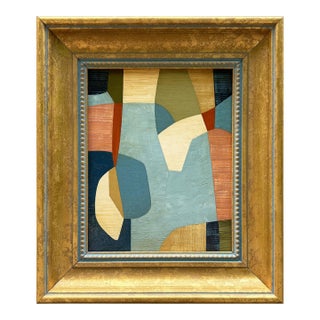 Contemporary Bold Color-Block Oil Painting in Vintage Gold Frame For Sale