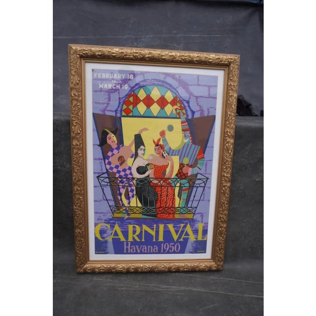 Mid-Century Modern Bermudez Original Carnival Havana 1950 Poster, Framed For Sale - Image 3 of 8