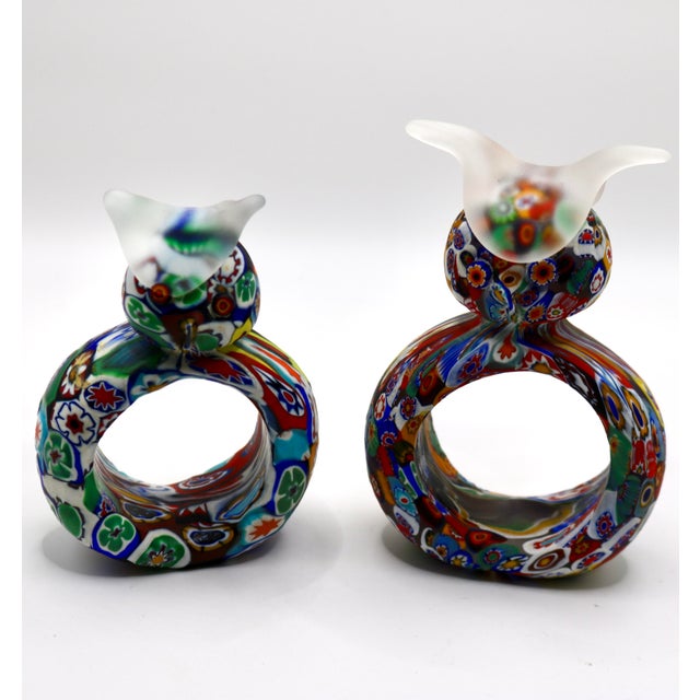 Mid-Century Murano Millefiori Glass Owl Napkin Rings - A Pair For Sale - Image 11 of 14