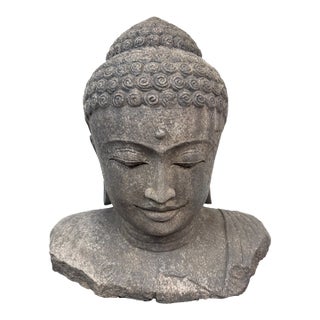 Indonesian Hand Carved Lava Stone Buddha Bust For Sale