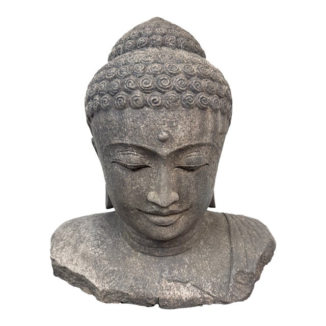Indonesian Hand Carved Lava Stone Buddha Bust For Sale