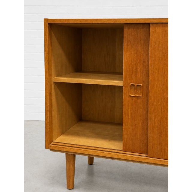 Mid Century Modern Oak Jr. Credenza | Danish Storage | Entryway Cabinet, Circa 1960's For Sale - Image 12 of 13