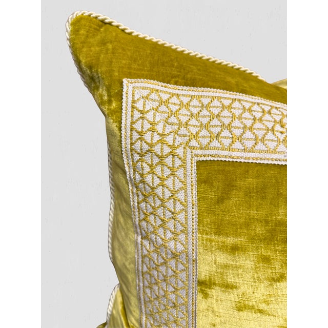Yellow Velvet & Embroidered Tape Throw Pillow Pair For Sale In Greensboro - Image 6 of 7