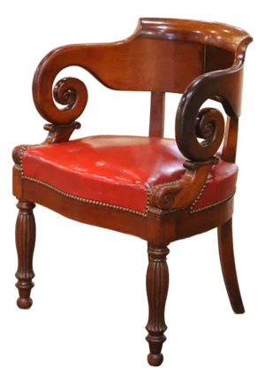 19th Century French Louis Philippe Carved Walnut and Leather Desk Armchair