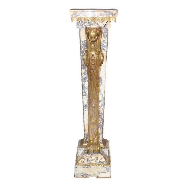 19th C French Regency Style Breche Violet Marble and Bronze Pedestal For Sale