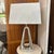 Silver Chrome Crackle Finish Ceramic Tabletop Lamp With Custom Linen Shade For Sale - Image 8 of 8