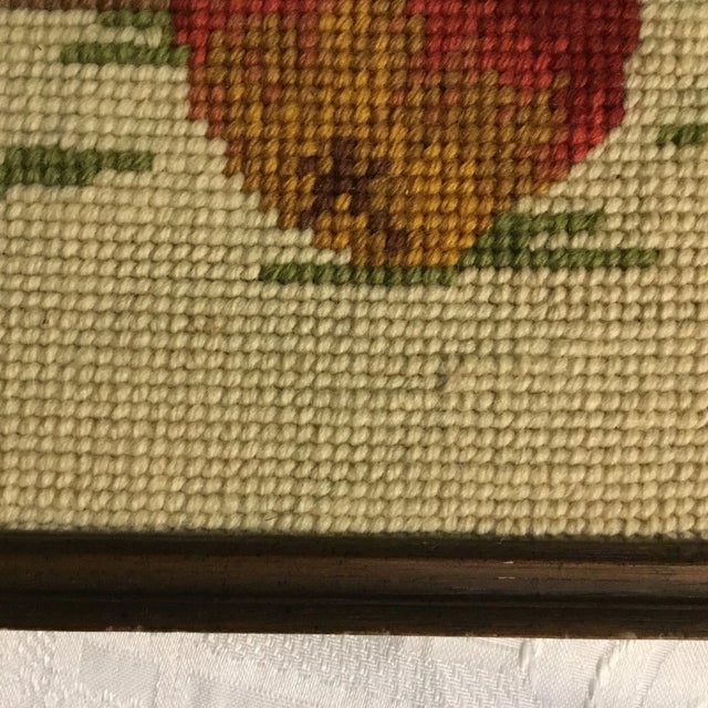 Framed Needlepoint pears and apples. 14 1/2 x 14 1/2 inches.
