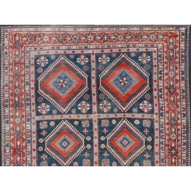 Blue Early 20th Century Antique Persian Shiraz Multi Medallions Rug With Geometric Design For Sale - Image 8 of 13