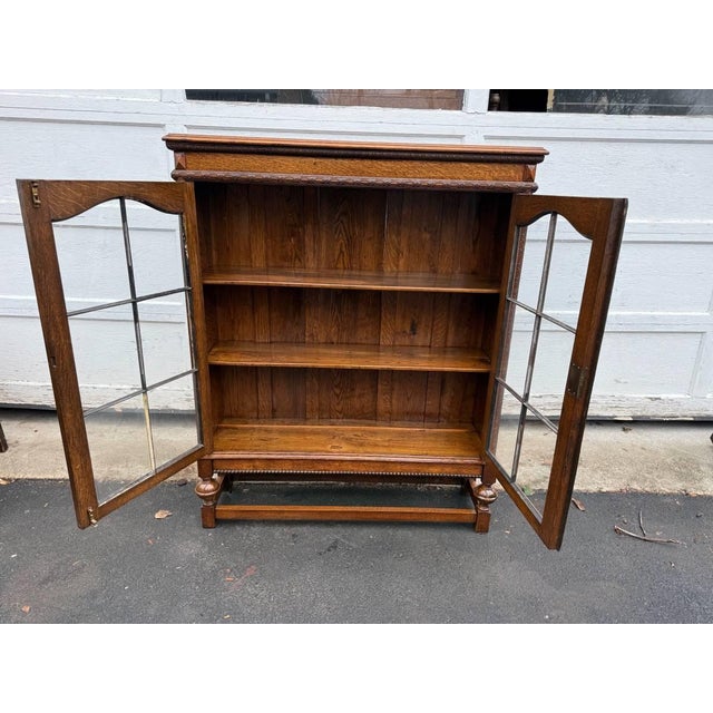 Antique Early 20th Century Mission Style Oak Display Cabinet/ Bookcase For Sale - Image 12 of 18