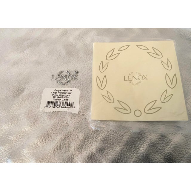Metal Large Lenox Handled Oval Serving Tray Platter Grape Weave Pewter/Silver Color Metal-Wear Vintae New in Box For Sale - Image 7 of 11