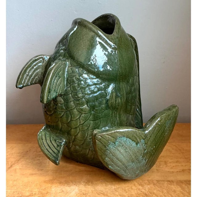 Vintage Sculptural Fish Ceramic Floor Vase For Sale - Image 10 of 12