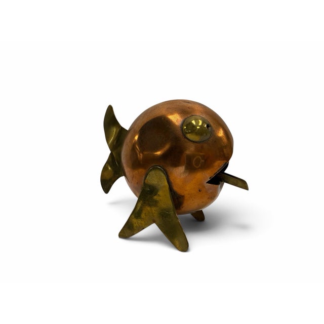 Mid-Century Modern Vintage Mid-Century Mixed-Metal Copper & Brass Mechanical Fish Ashtray For Sale - Image 3 of 6