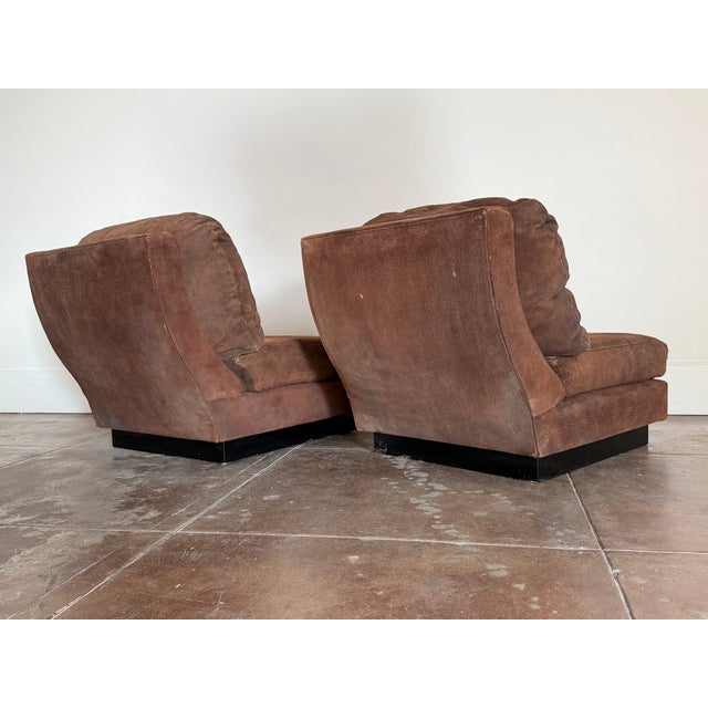 1970s Vintage 1970s Attributed to Willy Rizzo Boar Leather Lounge Chairs For Sale - Image 5 of 7