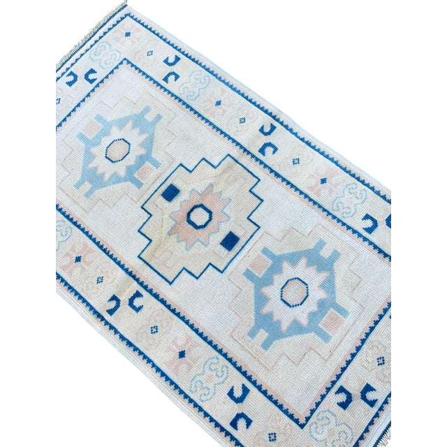 Vintage Turkish Handknotted Blue Wool Rug For Sale - Image 4 of 11