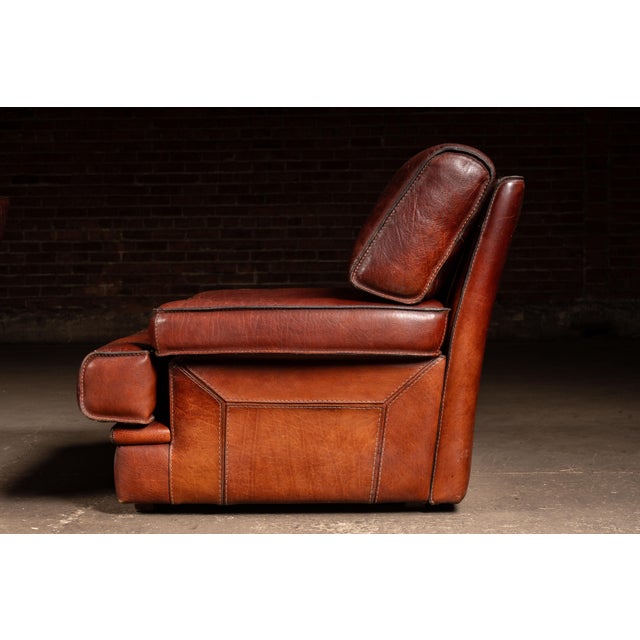 Burgundy Pair of Mid 20th Century Italian-Inspired Leather Lounge Chairs in Red For Sale - Image 8 of 16