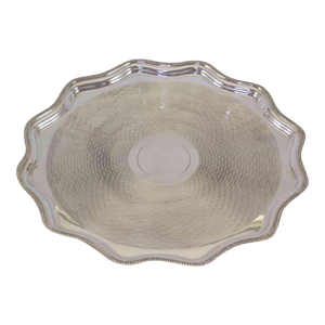 1970’s Vintage/New Silverplate Scalloped Edge Salver, Gadroon Mount, Engine Turned/Guilloché