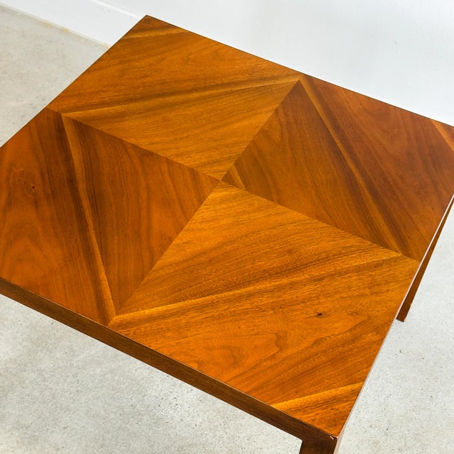 Wood 1960s Lane Altavista Diamond Inlay Walnut Parsons Side Table For Sale - Image 7 of 12