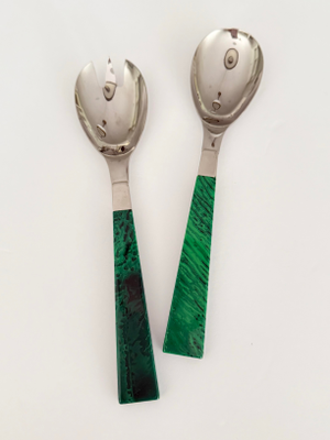 Vintage Faux Malachite Server Set - A Pair
