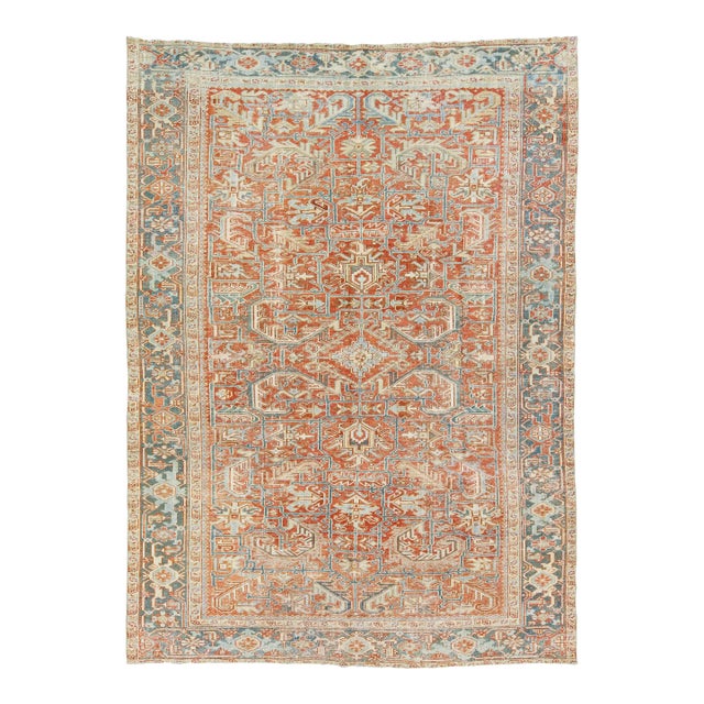 Persian Antique Heriz Wool Rug With an Allover Design Featuring Rust Color Field For Sale