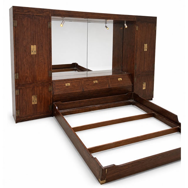 1980s Henredon King Size Headboard With 2 Armoires Bridge Rails 2 Mirrors For Sale - Image 10 of 16