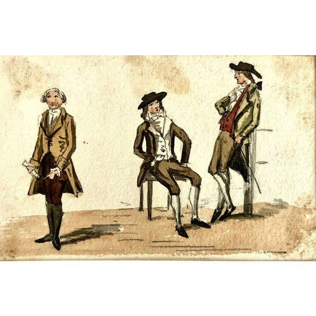 Traditional Set of Six Original Watercolor and Ink Depictions of 18th- And 19th-Century European Fashions For Sale - Image 3 of 13