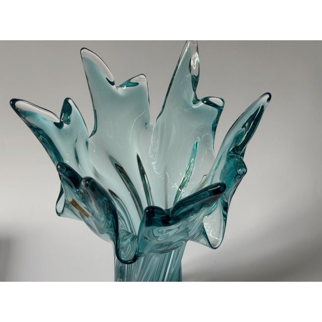 Vintage Turquoise Bohemian Art Glass Sculptural Vase from Egermann, 1980s For Sale - Image 13 of 15