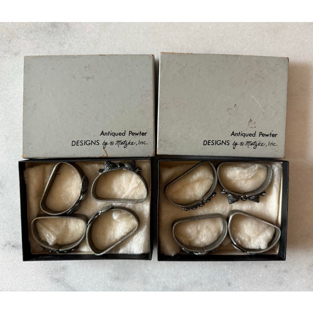 Set of 4 Vintage Metzke Antiqued Pewter Seasshell Napkin Rings For Sale - Image 9 of 12