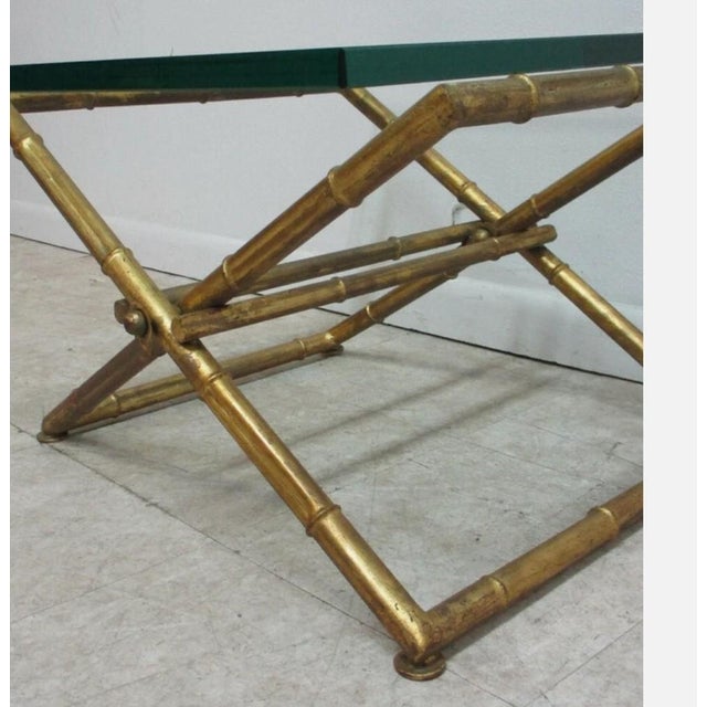 Gold Vintage Gold Gilt Faux Bamboo Campaign X Base End Table Italian Regency B For Sale - Image 8 of 10
