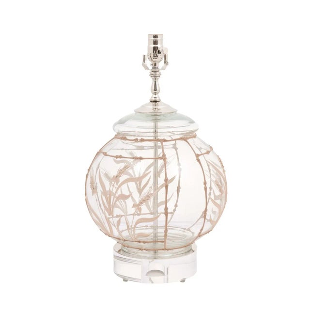 These stunning vintage glass forms are hand overlaid with a bamboo and wheat motif using a tinted plaster. The overlay...