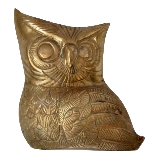 Vintage Mid Century Large Brass Owl Sculpture For Sale