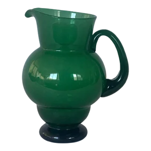 1920s Sculptural Art Deco Green and Black Art Glass Pitcher