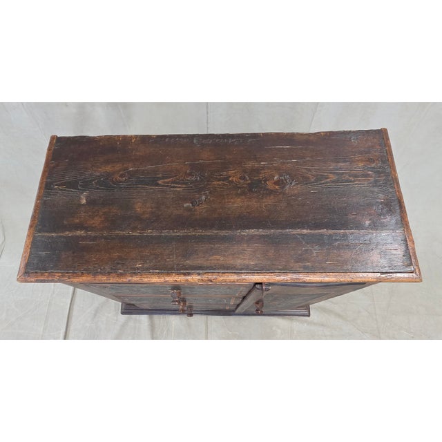 Brown Antique Romanian Folk Painted Pine Cupboard With Drawers and a Door For Sale - Image 8 of 14