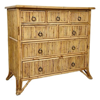 Vintage Baker Milling Road Pencil Reed Rattan Bamboo Chest of Drawers For Sale