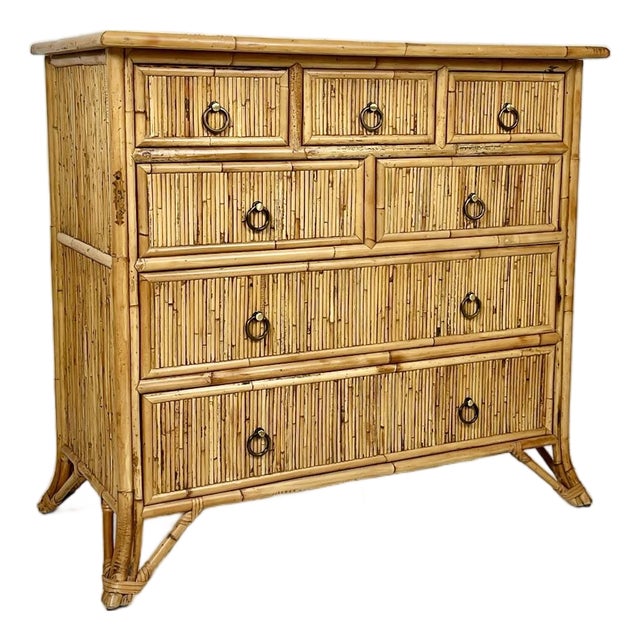 Vintage Baker Milling Road Pencil Reed Rattan Bamboo Chest of Drawers For Sale