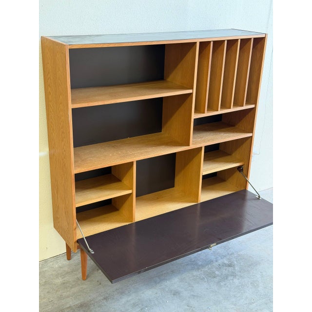 Wood Mid Century Danish Modern Oak Secretary Bookcase by Domino Møbler – Vintage Scandinavian Storage Cabinet 1960s For Sale - Image 7 of 10