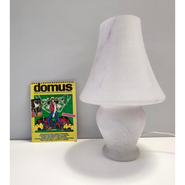Vintage Italian White Murano Glass Table Lamp with Pink Marble Effect, 1970s For Sale - Image 4 of 16