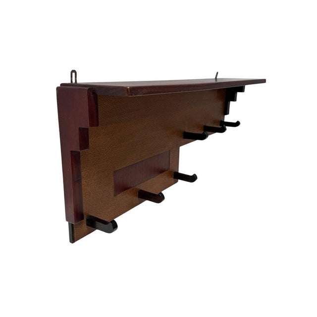Art Deco Amsterdamse School Wall Coat Rack in Oak and Padouk, 1920s For Sale - Image 3 of 14