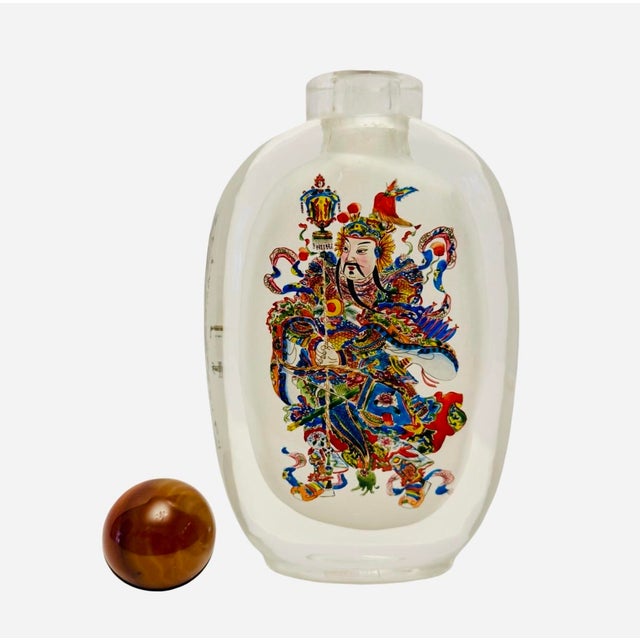 Glass VTG Chinese Reverse Painted 7.5” Glass Snuff Bottle With Agate Stopper a (E-6). For Sale - Image 7 of 7