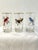 Lovely mid-century set of five clear glass high ball/tumblers each featuring a different bird with identifying bird's name...