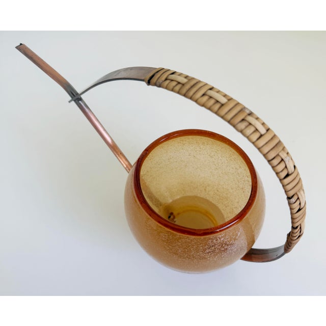Wood Italian Copper, Blown Glass, & Rattan Watering Can For Sale - Image 7 of 10
