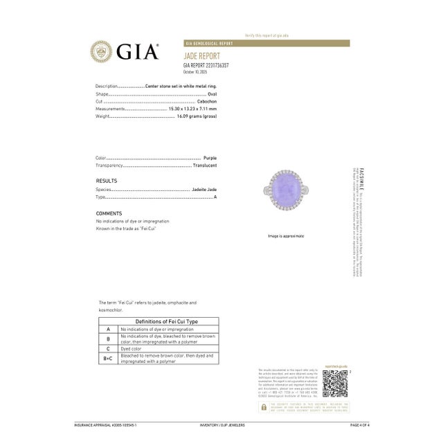 950 Platinum Gia Type a 10.09ct Purple Jade Halo Diamond Cocktail Ring Pendant, Size 6.75 For Sale - Image 10 of 10