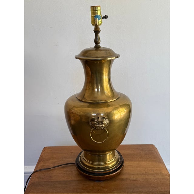 Wood Mid 20th Century Neoclassical Brass Urn Lamp With Foo Dog Handles For Sale - Image 7 of 8