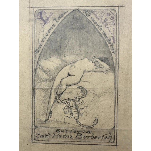 Modern Carl Heinz Berberich, Devoted Nude Bookplate, Nude, 1920, Pencil For Sale - Image 3 of 12