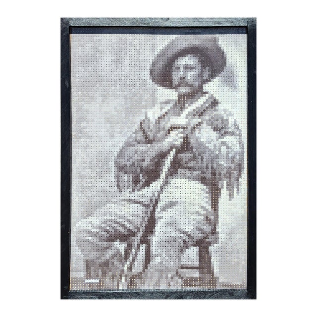 Contemporary Francisco Vital "Lone Coyote' McGraw" Contemporary Black and White Pixelated Cowboy Portrait, 2025 For Sale - Image 3 of 10