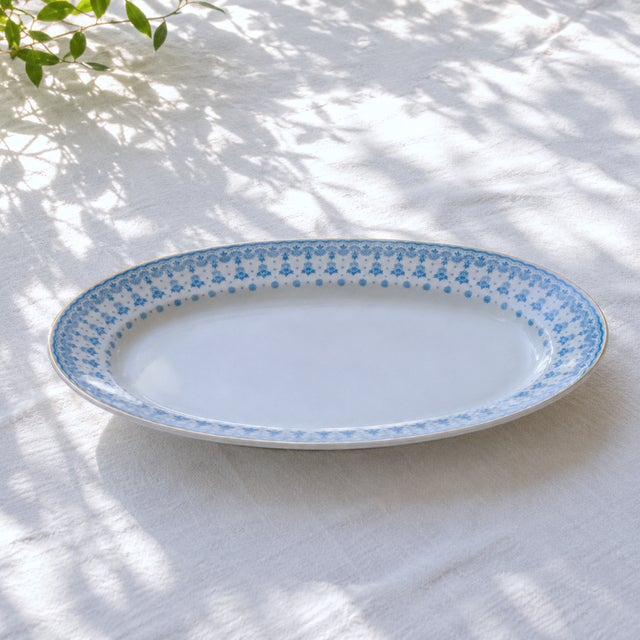 Rare piece. Magnificent and large antique oval platter, circa 1909, in Oscar Schaller porcelain. Neoclassical decoration...